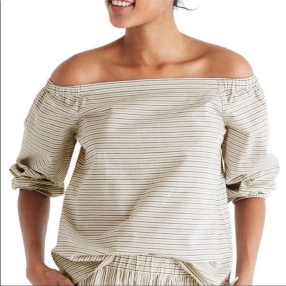 MADEWELL | Jardin Off the Shoulder Striped Top Long Sleeve Women’s Size Medium